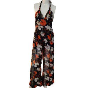 NWT Flowing Floral Open Back Halter Summer Jumpsuit Size Small